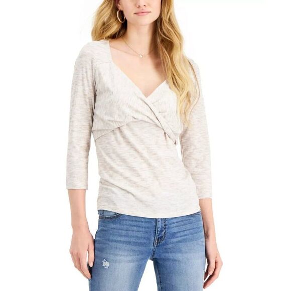 Fever Spaced-Dyed Twist-Front Top, Sand, Sz. M - Picture 1 of 11